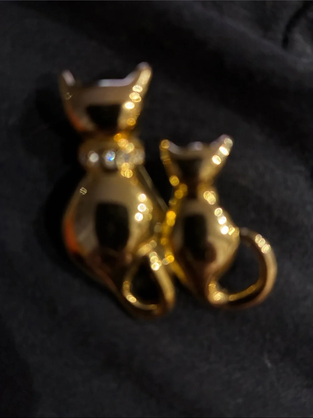 Vintage Couture Brooch White Rhinestone Gold Tone Cats Two Kitties Side X Side
